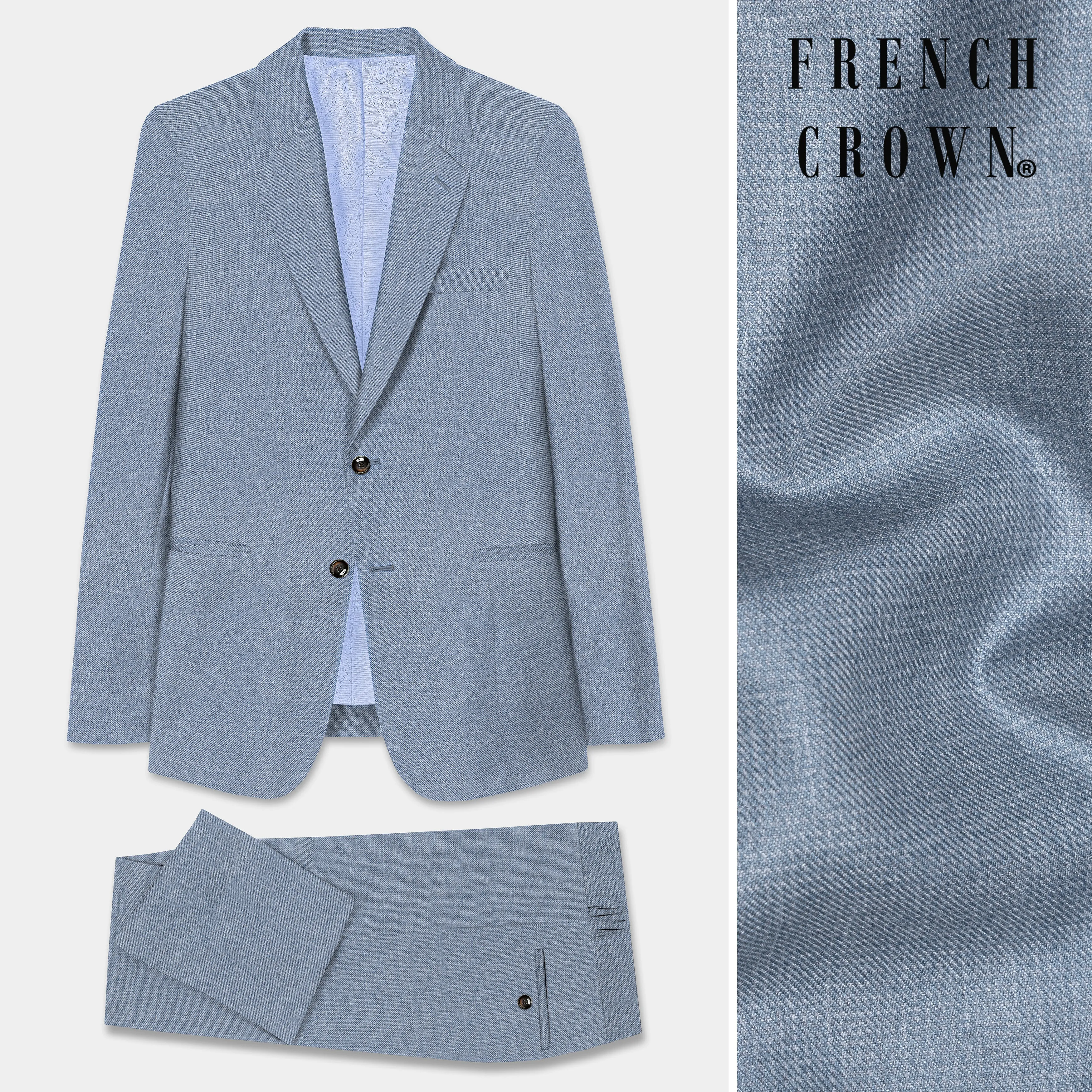 Bluish Wool Rich Single Breasted Suit sold by French Crown