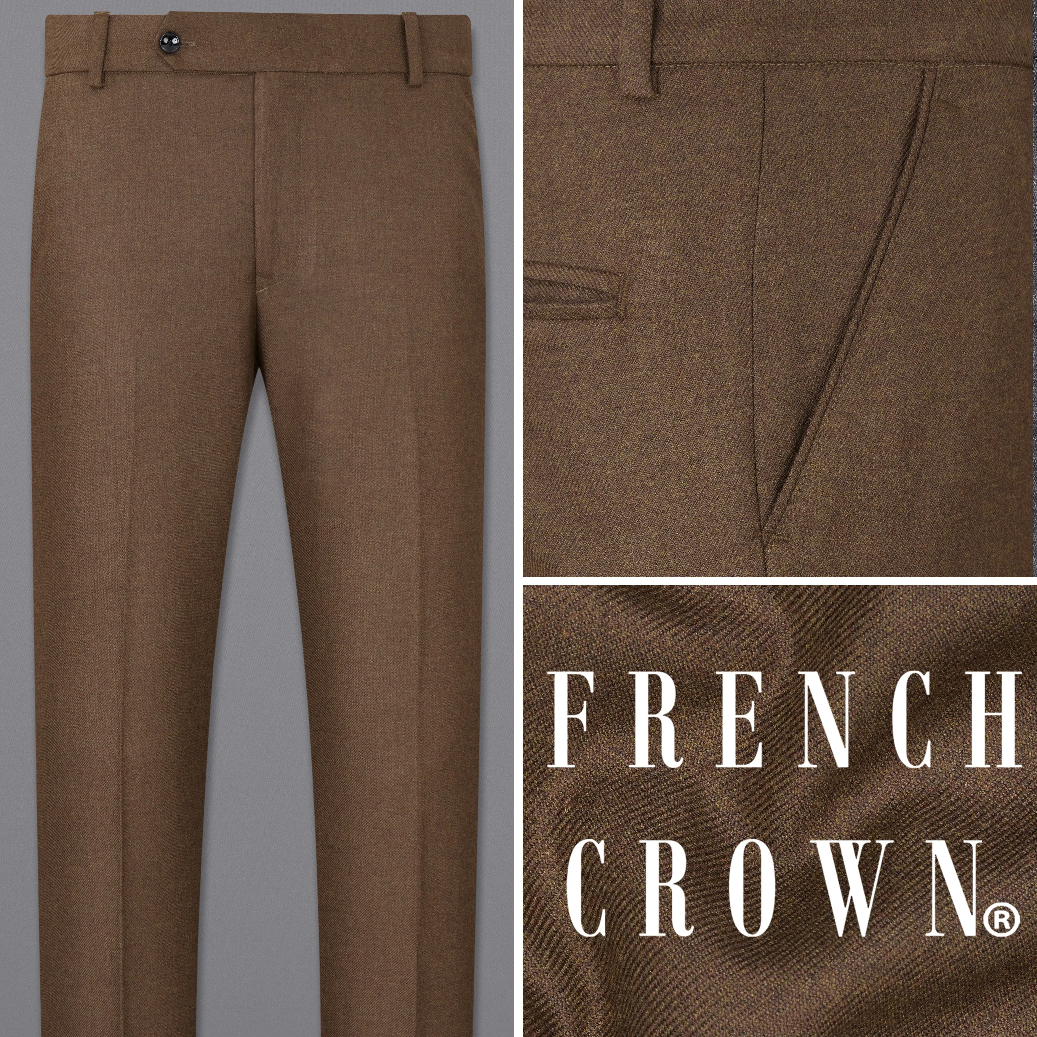 Hemlock Brown Wool Rich Pant sold by French Crown