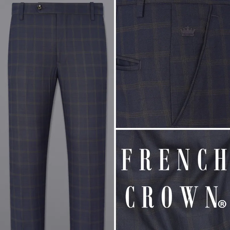 Gunmetal Blue Plaid Pant sold by French Crown