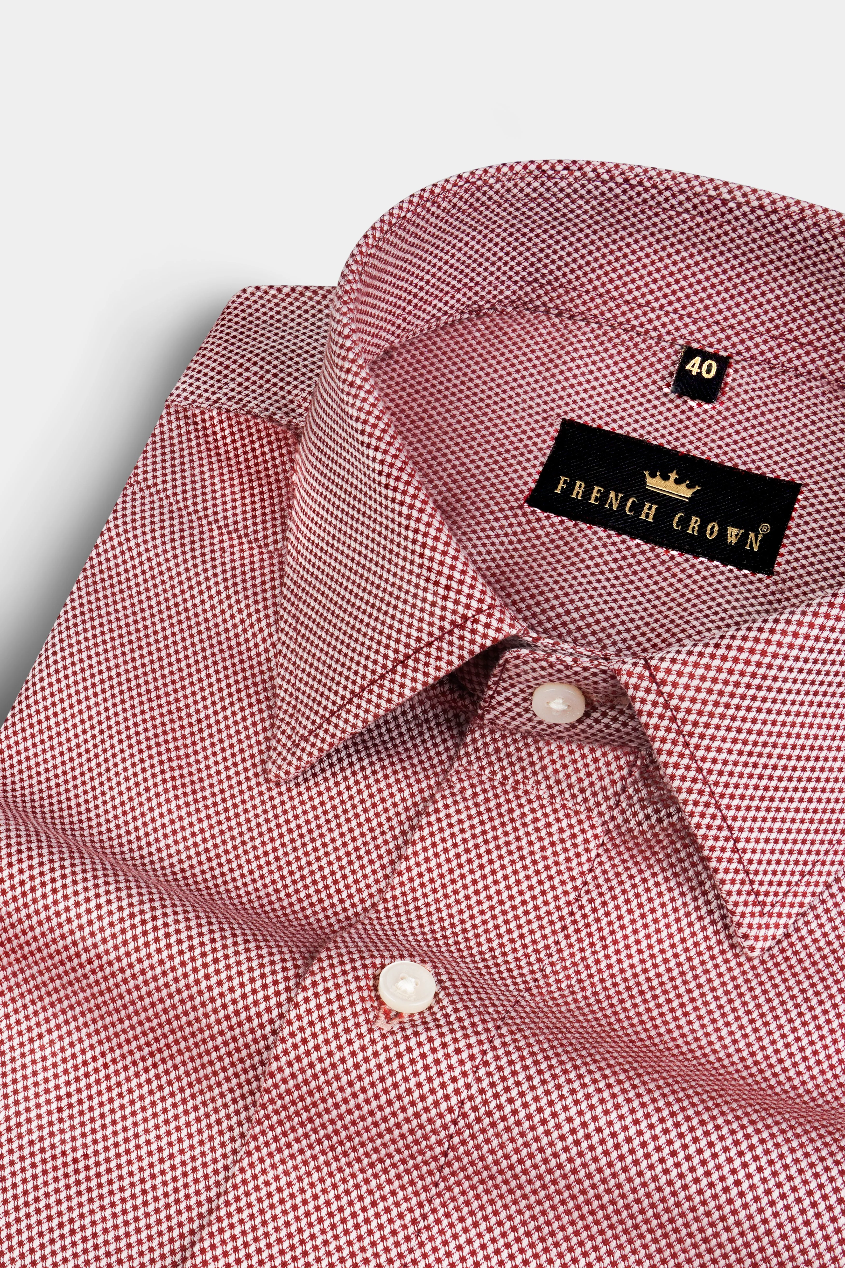 Bright White and Old Brick DNA-Like Dobby Textured Premium Giza Cotton Shirt sold by French Crown