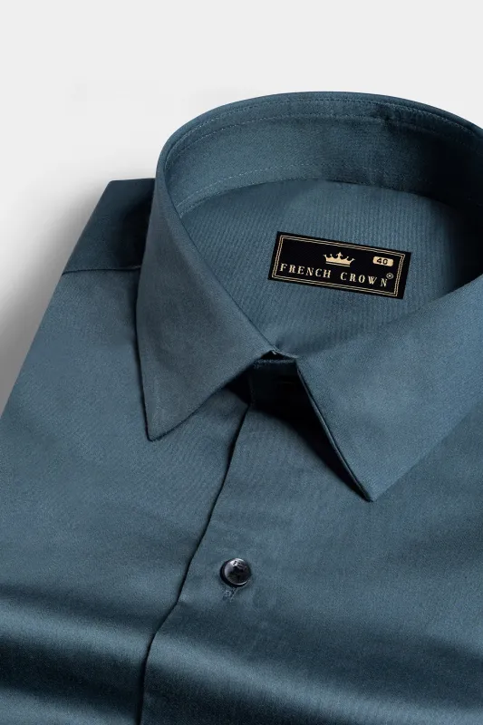 Fiord Blue Subtle Sheen Super Soft Premium Cotton Shirt sold by French Crown