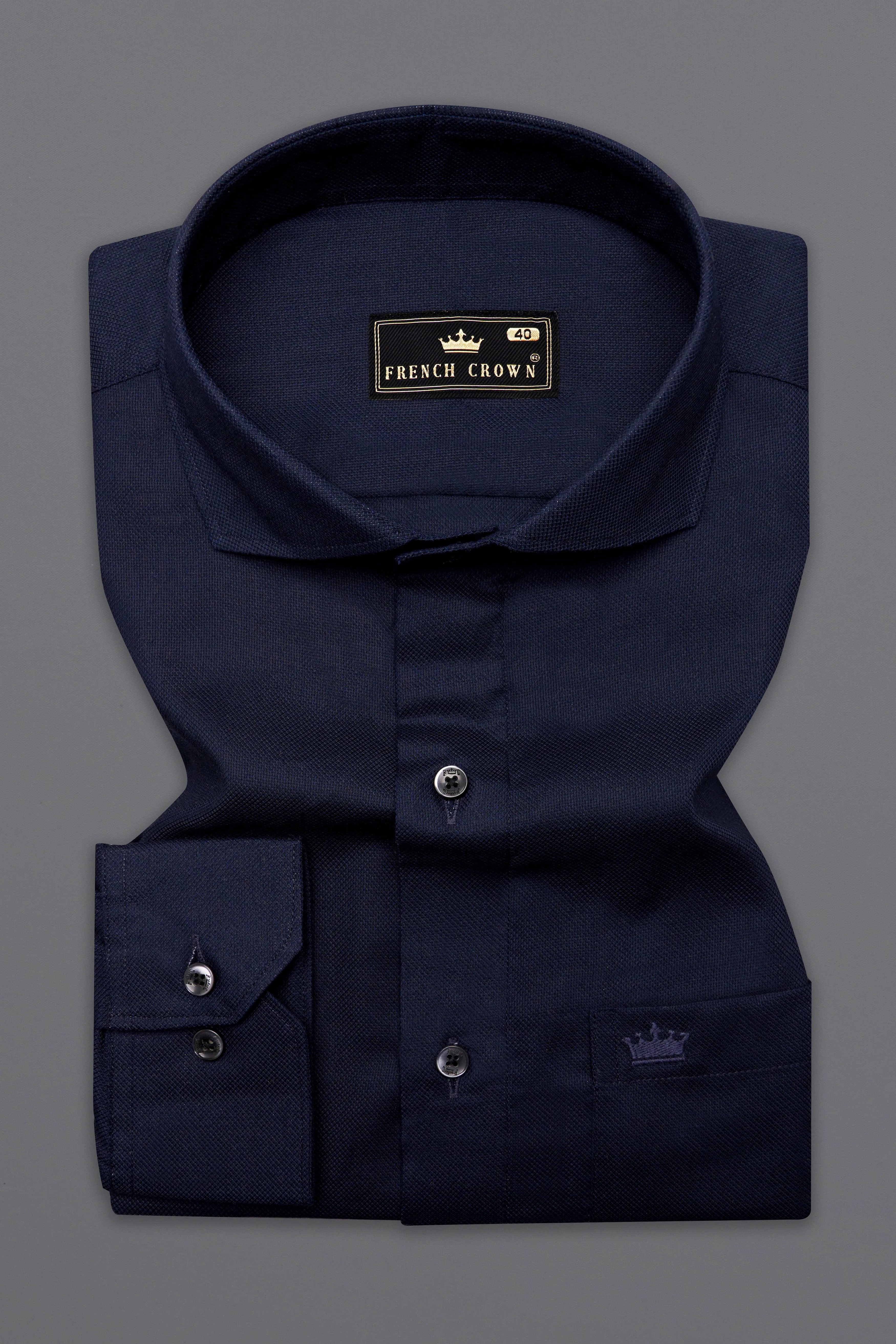 Cinder Blue Dobby Textured Premium Giza Cotton Shirt sold by French Crown product image thumbnail 3