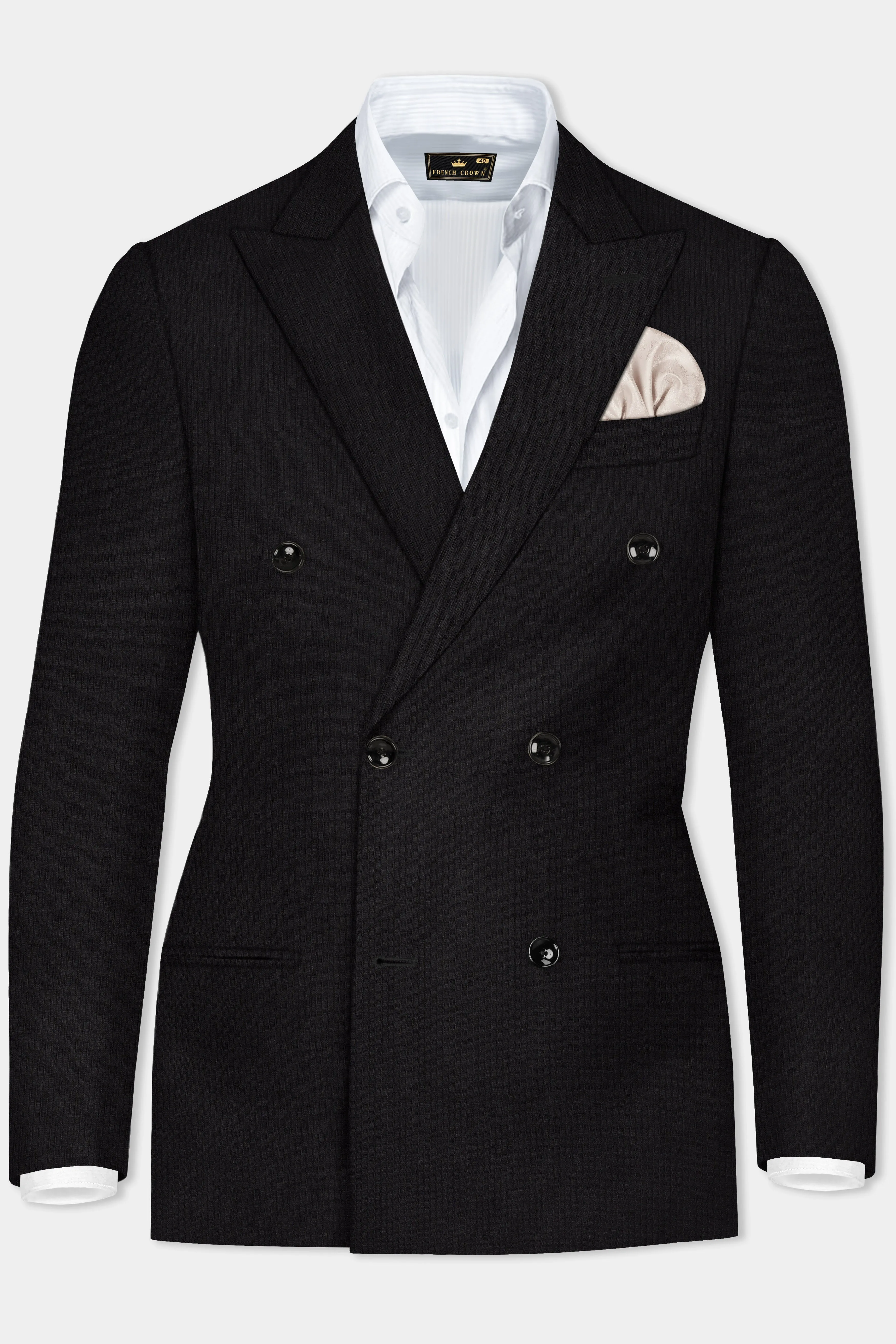 Jade Black Striped Cotton Double Breasted Blazer sold by French Crown product image thumbnail 2
