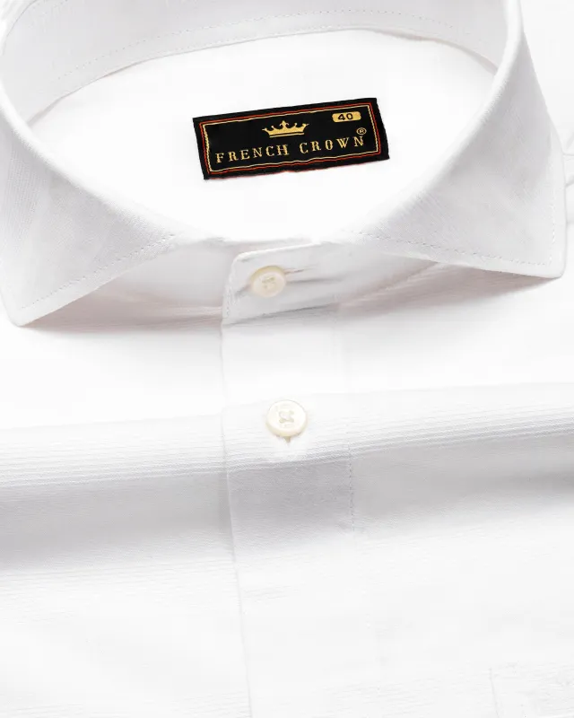 Bright White Striped Dobby Textured Premium Giza Cotton Shirt sold by French Crown