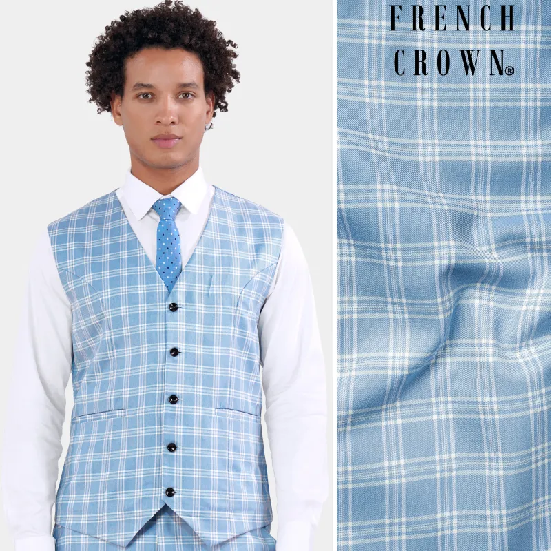Casper Blue Plaid Wool Rich Waistcoat sold by French Crown