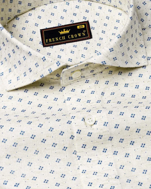 Merino Off White With Cobalt Blue Printed Chambray Premium Cotton Shirt sold by French Crown