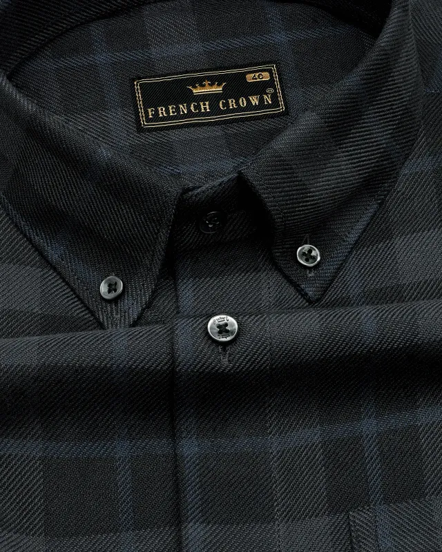 Cinder Black with Gravel Gray Twill Plaid Premium Cotton Shirt sold by French Crown
