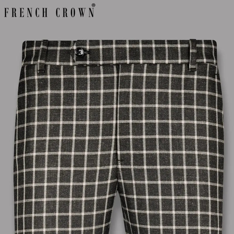 Charcoal Windowpane Wool Rich Pant sold by French Crown