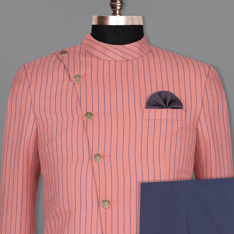 Petite Orchid Striped Wool Rich Cross Placket Bandhgala Suit sold by French Crown