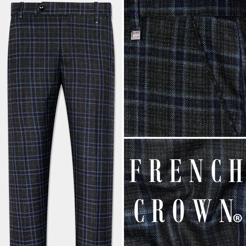 Bleached Black and Marine Blue Plaid Tweed Pant sold by French Crown