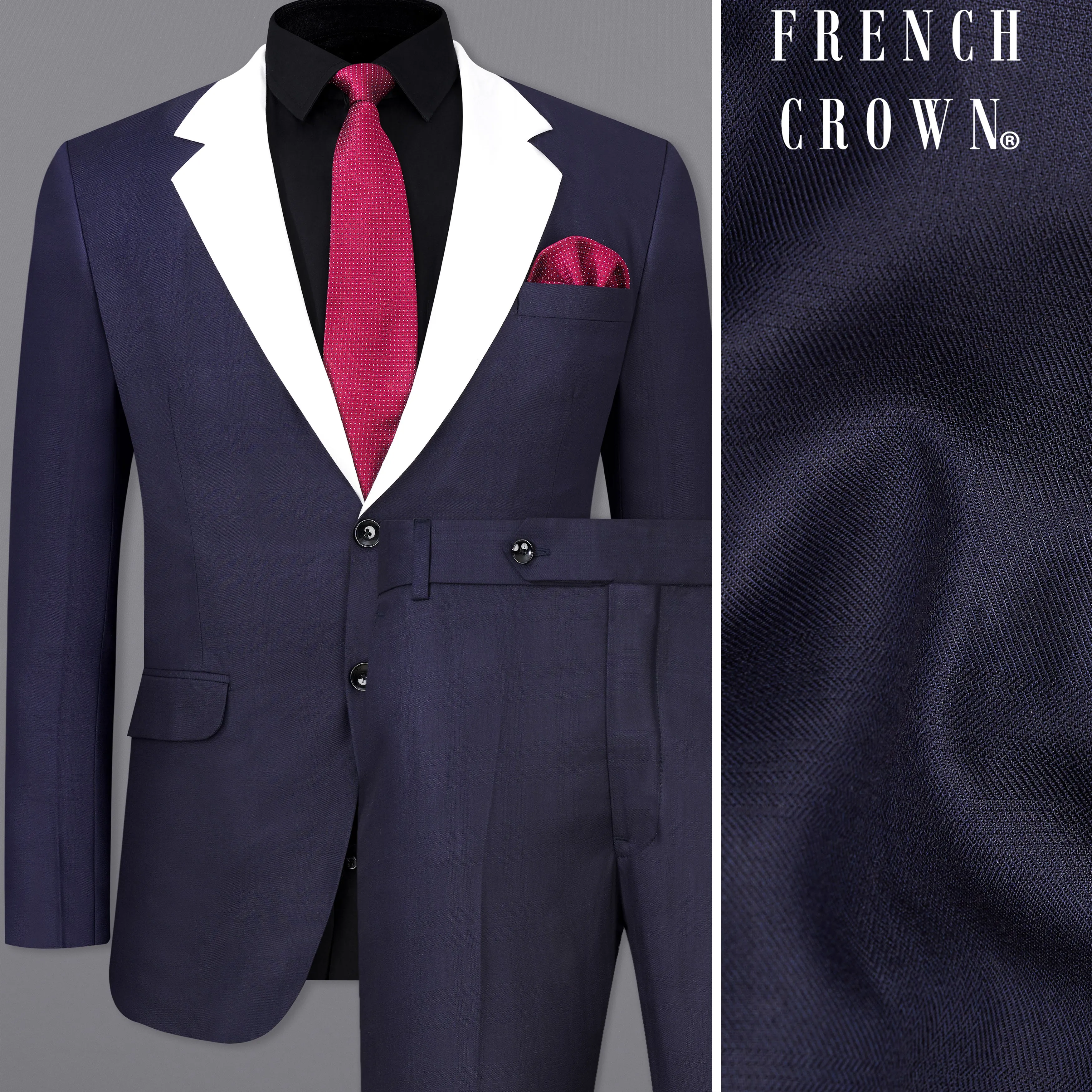 Mirage Blue with White Lapels Single Breasted Suit sold by French Crown