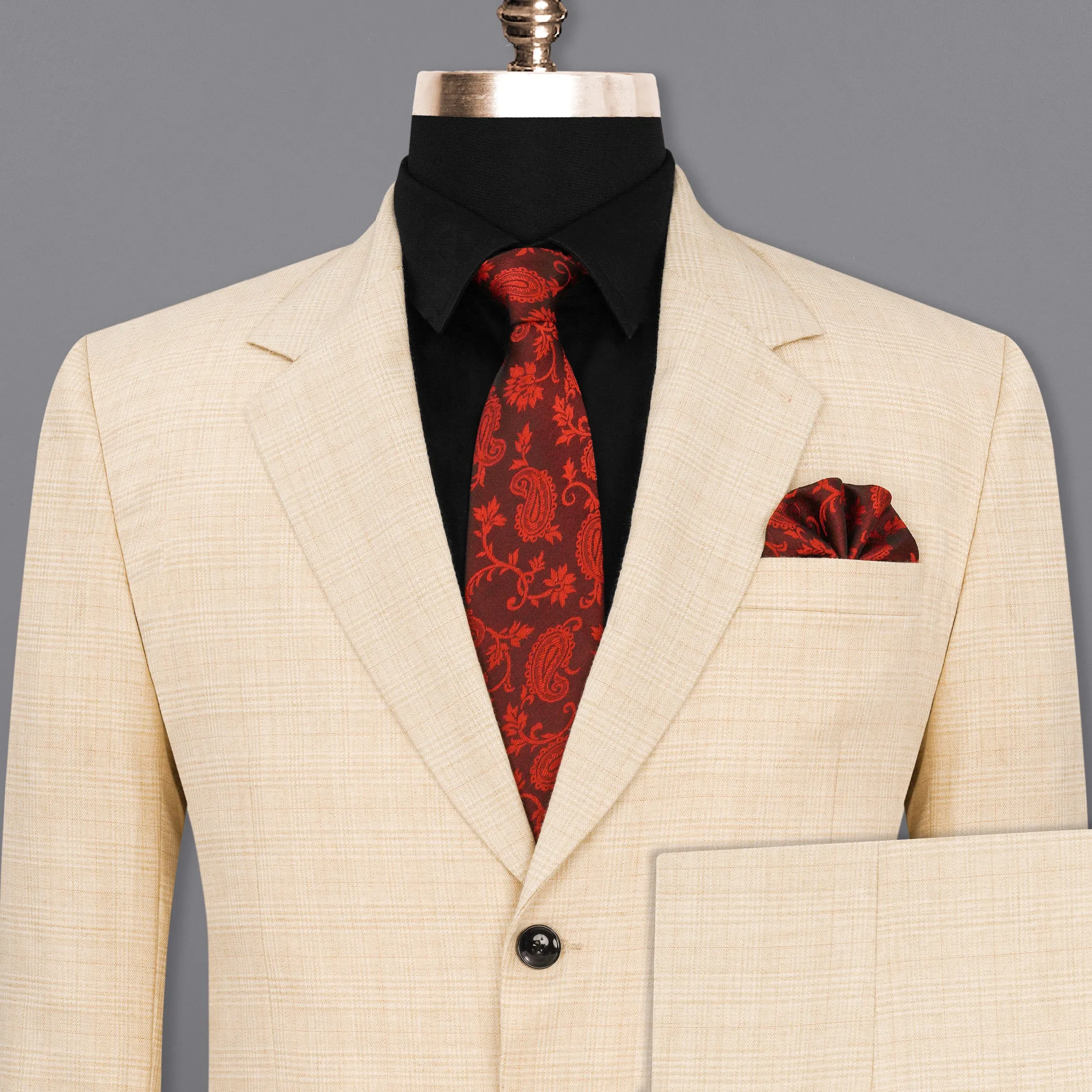 Light Apricot Brown Subtle Plaid Suit sold by French Crown