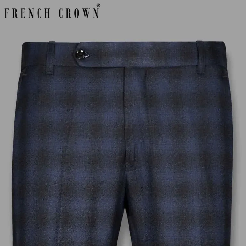 Blue Plaid Wool-Silk blend Pant sold by French Crown