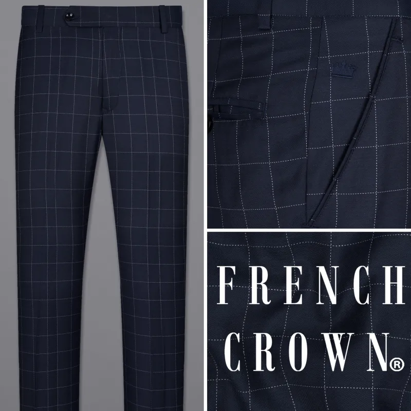 Shark Blue windowpane Wool Rich Pant sold by French Crown