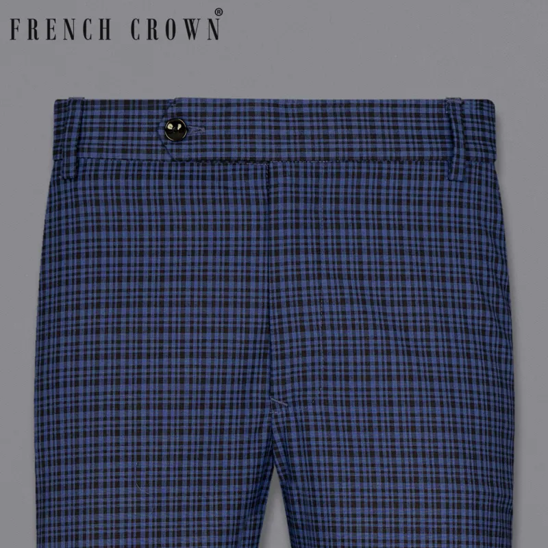 Chambray Blue and Jade Black Gingham Premium Cotton Pant sold by French Crown