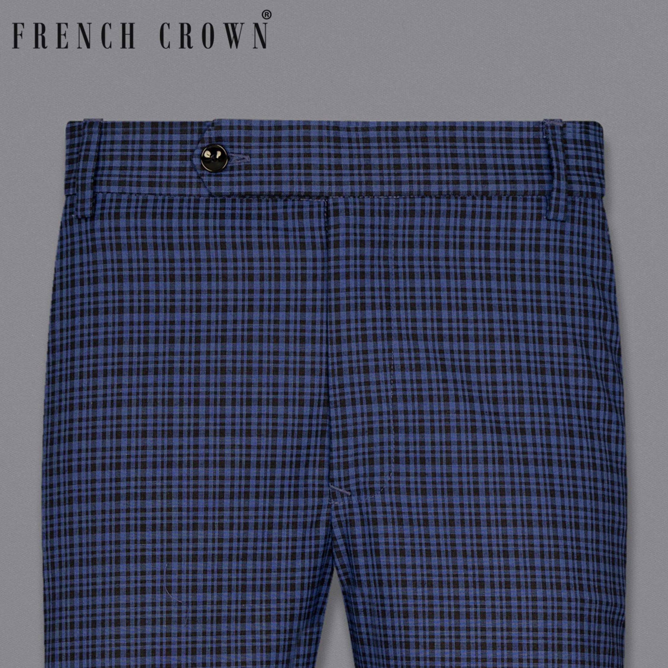 Chambray Blue and Jade Black Gingham Premium Cotton Pant sold by French Crown