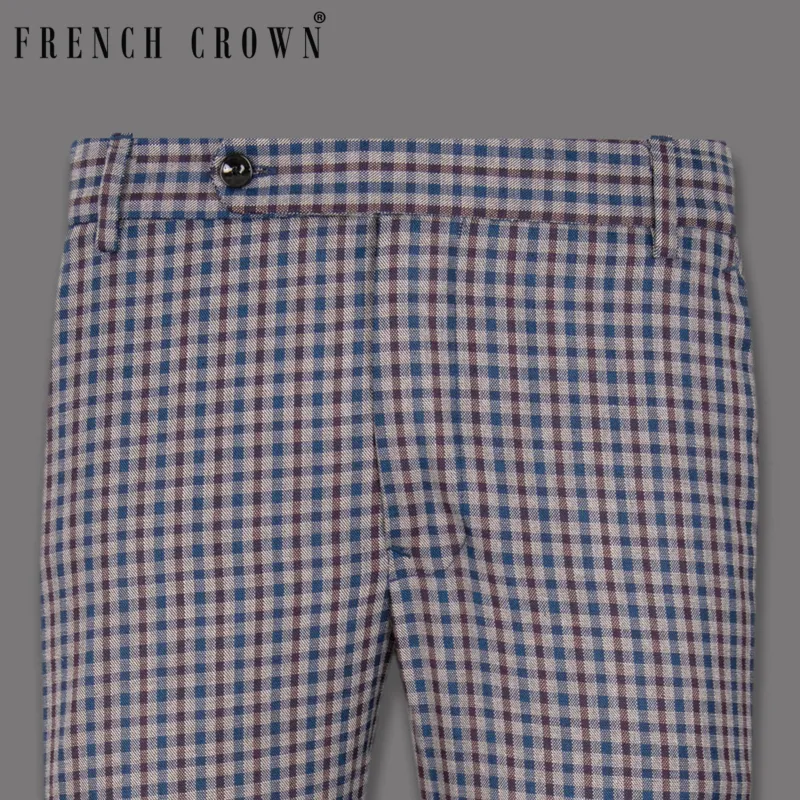 Brown with Blue Gingham wool rich Pant sold by French Crown