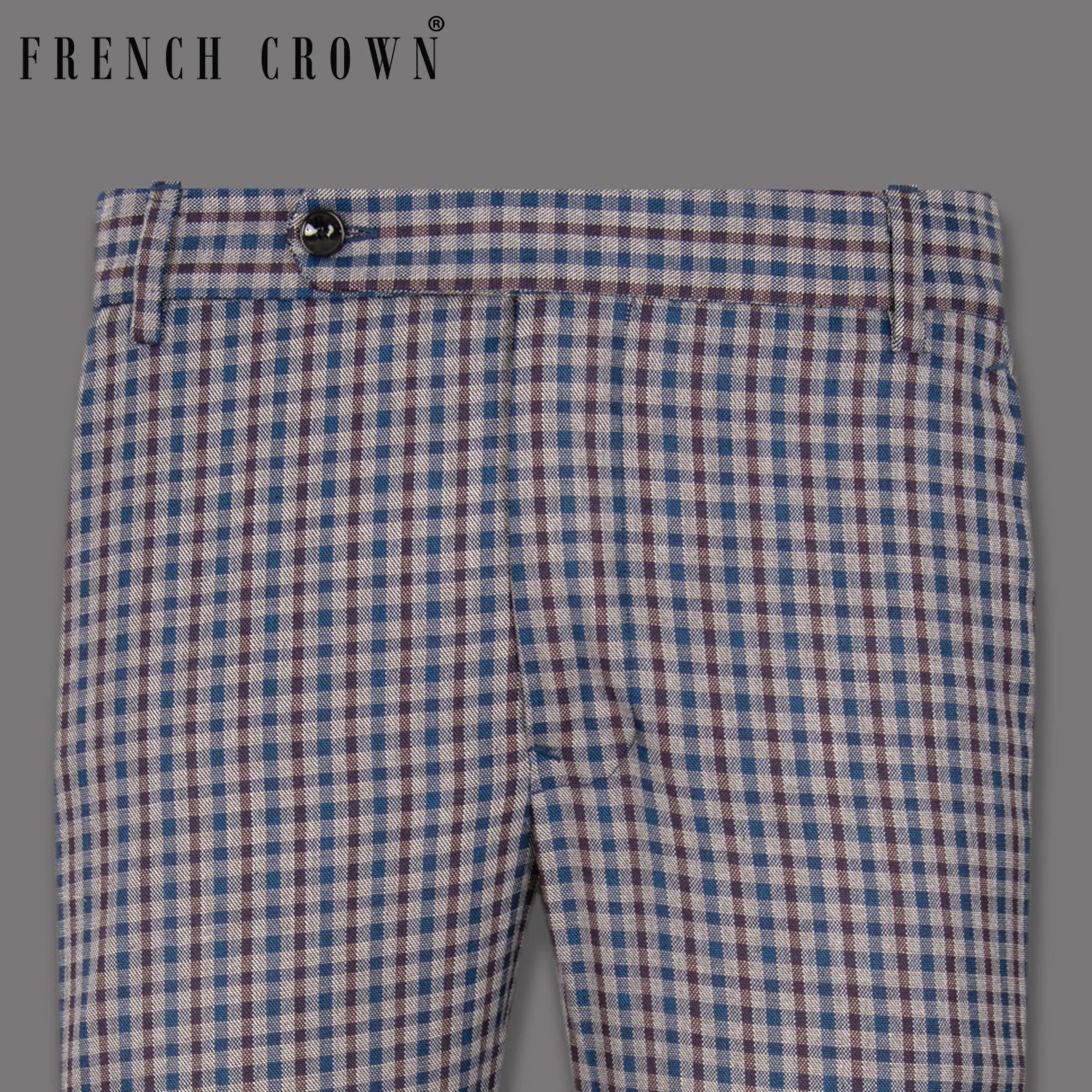 Brown with Blue Gingham wool rich Pant sold by French Crown