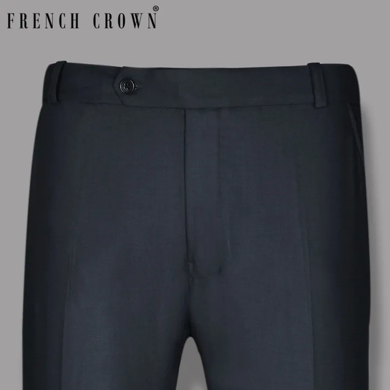 Navy Subtle Textured Wool Blend Formal Pant sold by French Crown