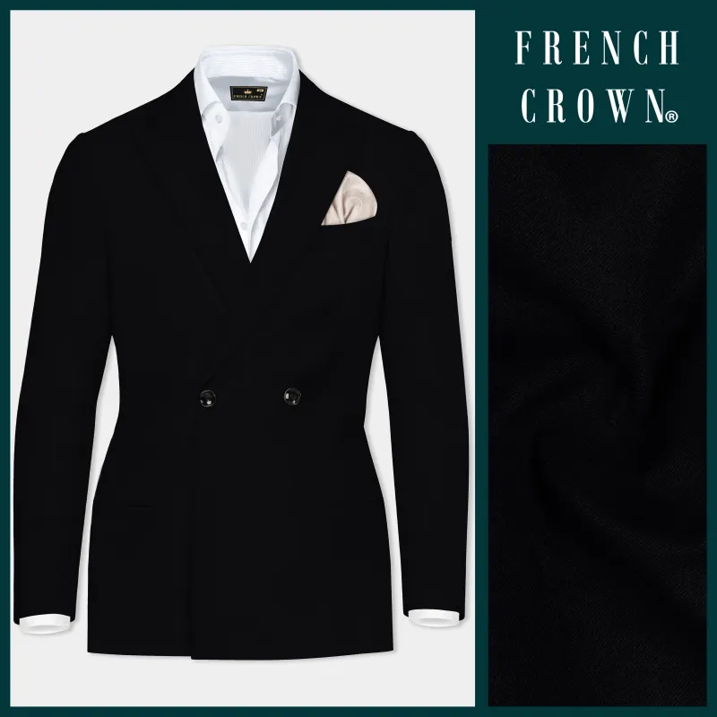 Jade Black Solid Wool Rich Double Breasted Blazer sold by French Crown