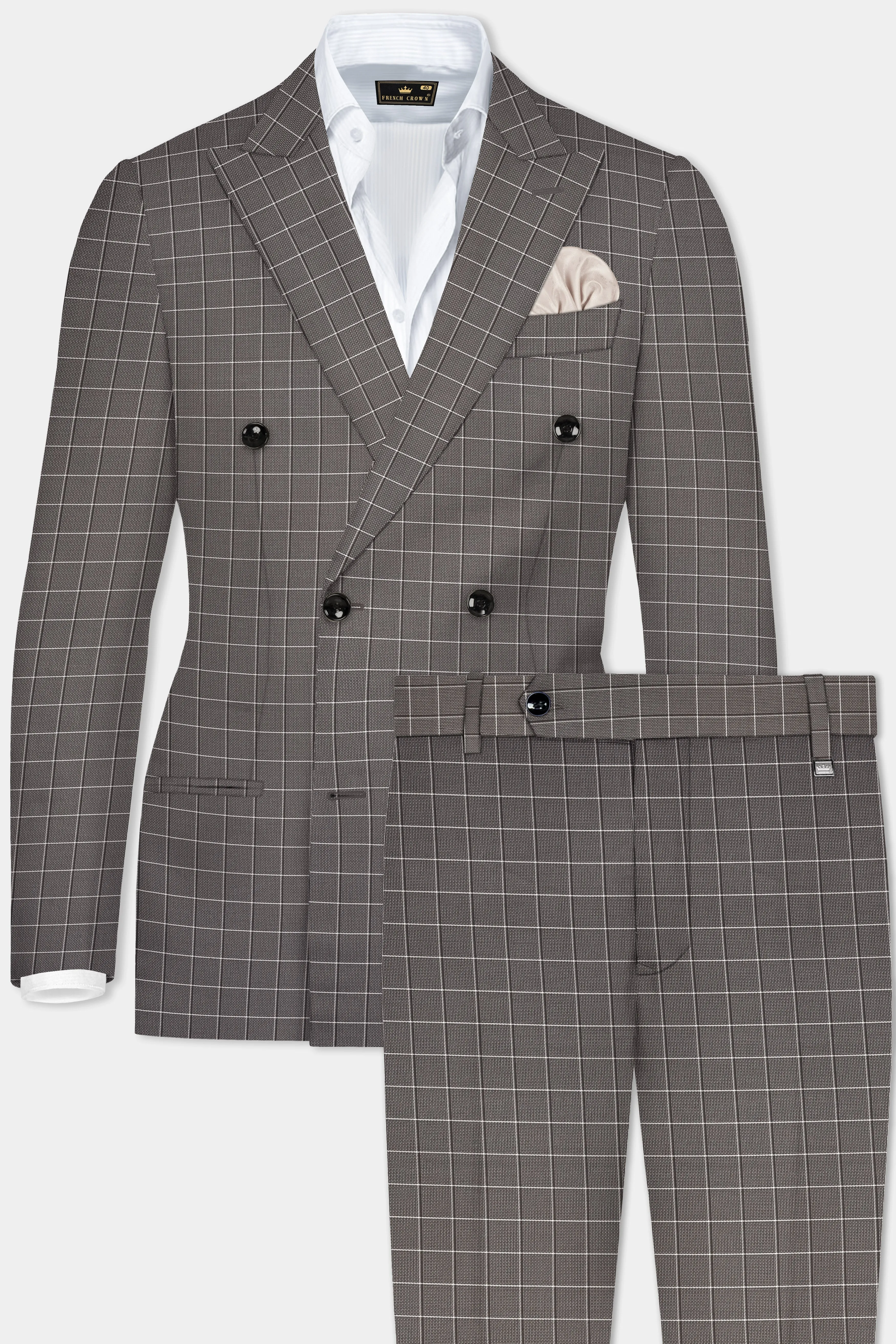 Friar Gray Plaid Wool Rich Double Breasted Suit sold by French Crown product image thumbnail 2