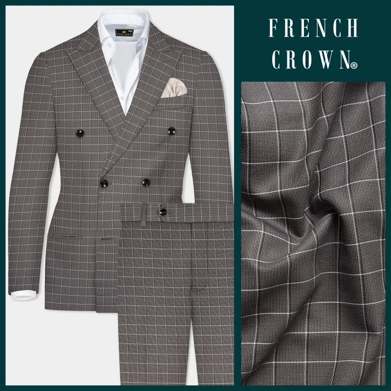 Friar Gray Plaid Wool Rich Double Breasted Suit made by French Crown