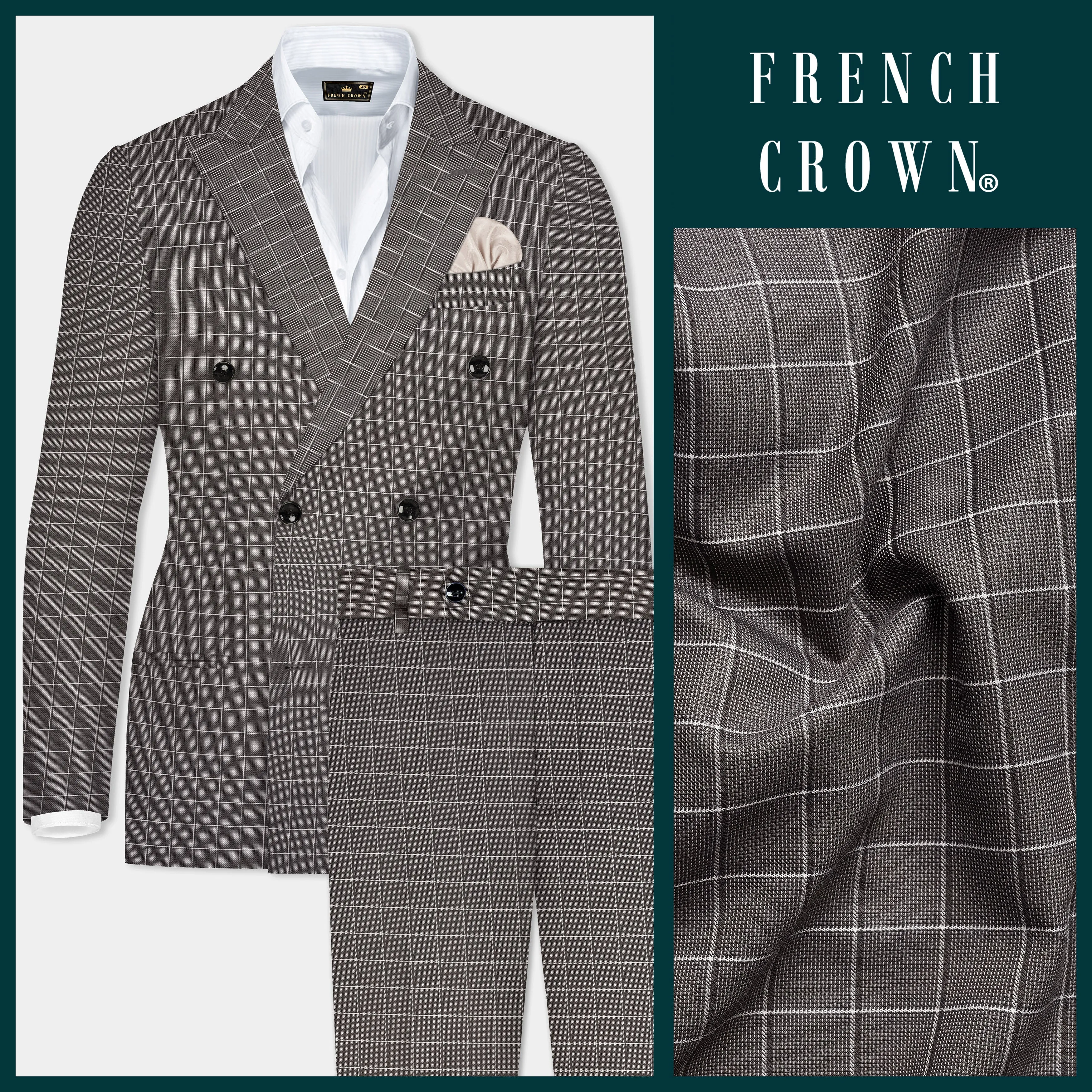 Friar Gray Plaid Wool Rich Double Breasted Suit sold by French Crown