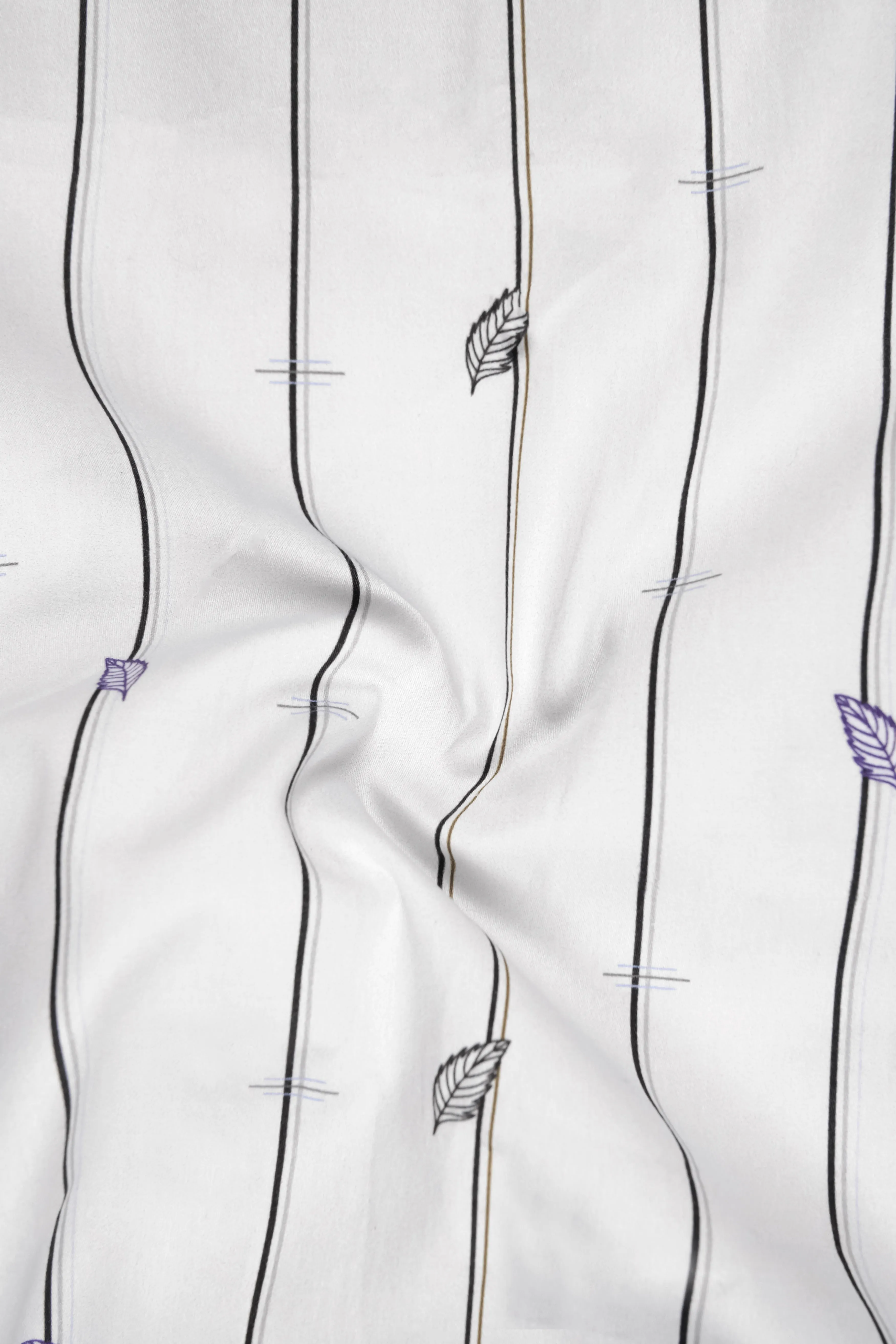 Bright White Striped with Leaves Printed Super Soft Premium Cotton Shirt sold by French Crown product image thumbnail 3