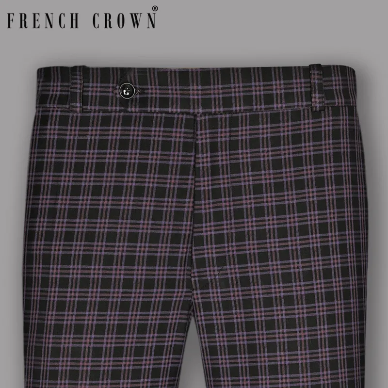Black with Lilac Twill Plaid Wool Blend Pant sold by French Crown