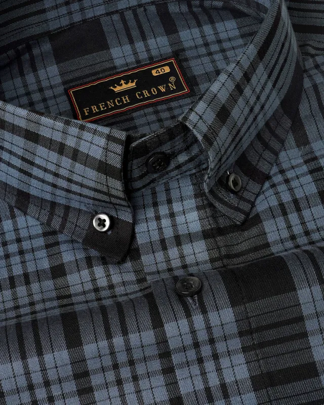 Gunsmoke Gray with Black Twill Plaid Premium Cotton Shirt sold by French Crown