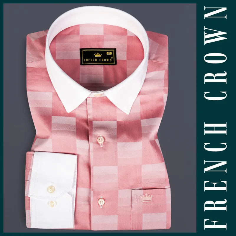 Shilo Pink Plaid Jacquard Textured Premium Cotton Shirt sold by French Crown