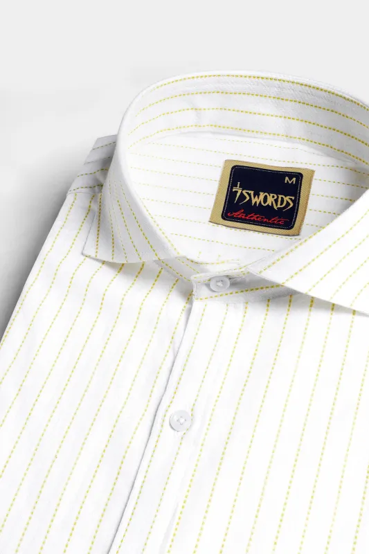 7swords-Bright White and Sandy Yellow Striped Premium Cotton Shirt sold by French Crown