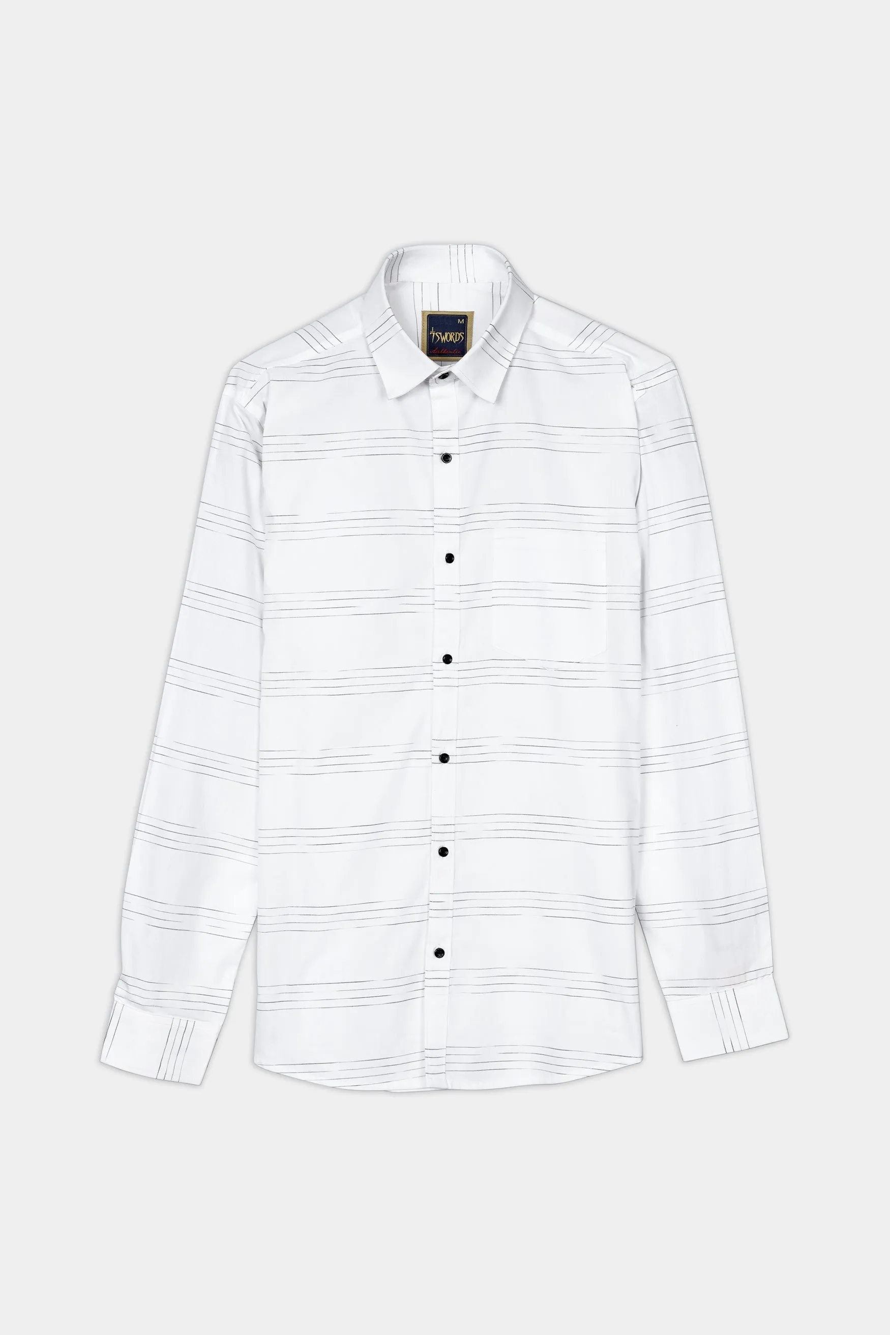 7swords-Bright White and Black Striped Premium Cotton Shirt sold by French Crown product image thumbnail 5
