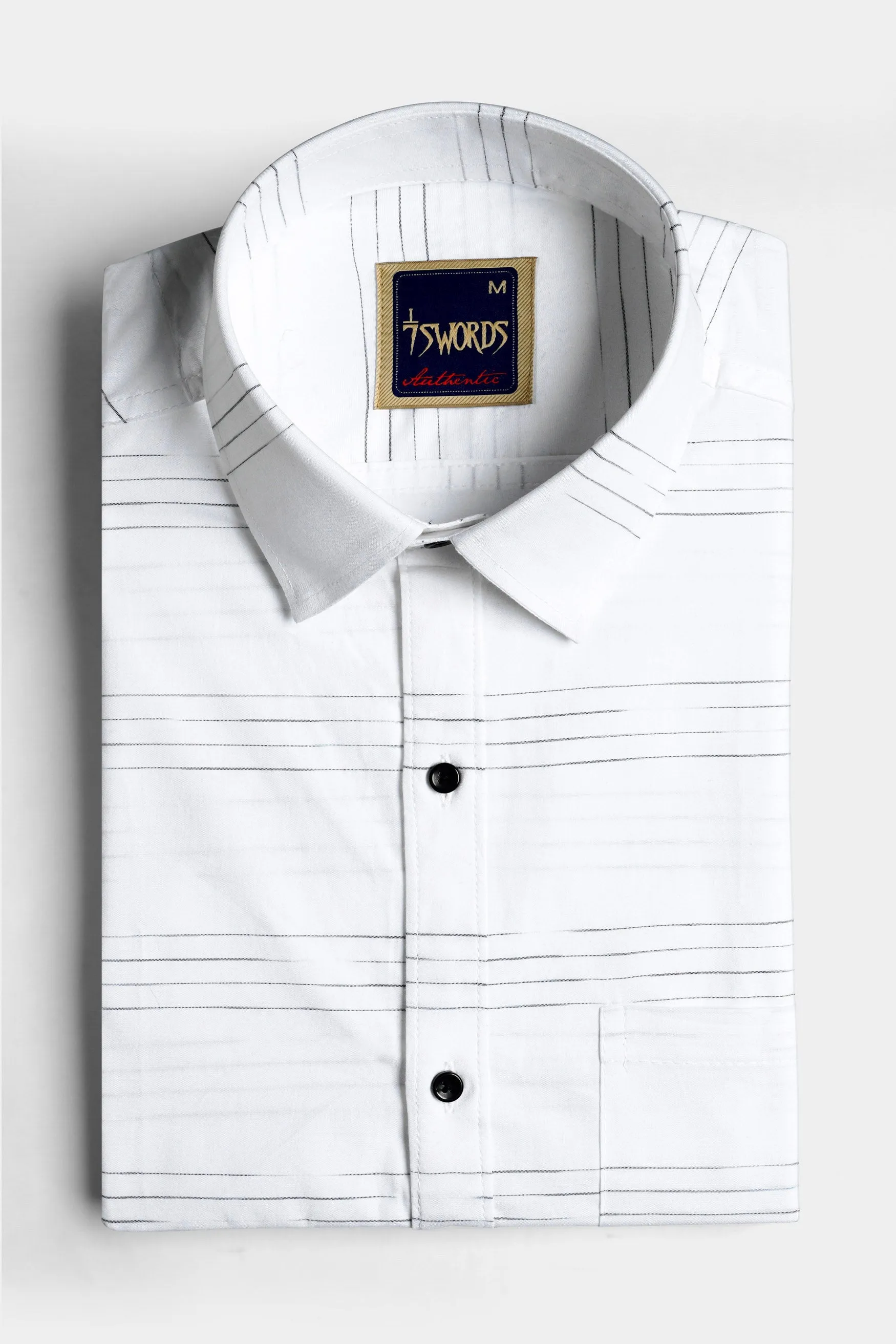 7swords-Bright White and Black Striped Premium Cotton Shirt sold by French Crown product image thumbnail 3