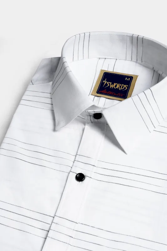 7swords-Bright White and Black Striped Premium Cotton Shirt sold by French Crown