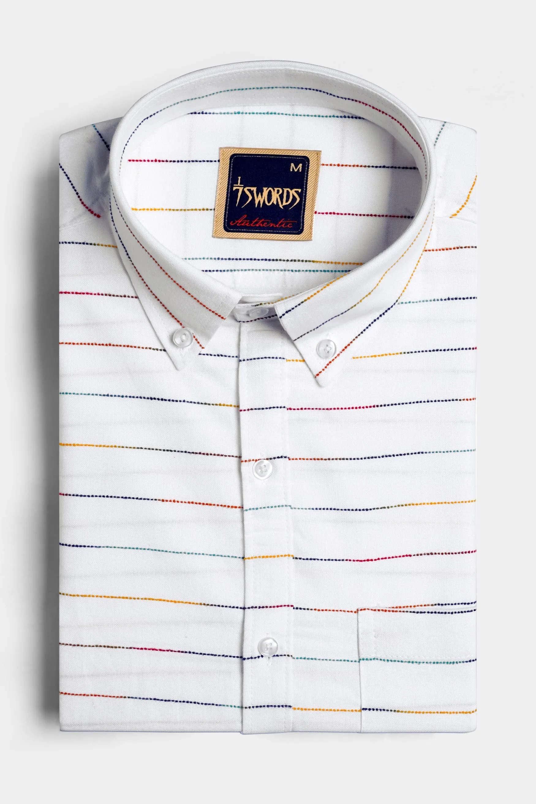 7swords-Bright White Multicolour Striped Premium Cotton Shirt sold by French Crown product image thumbnail 3