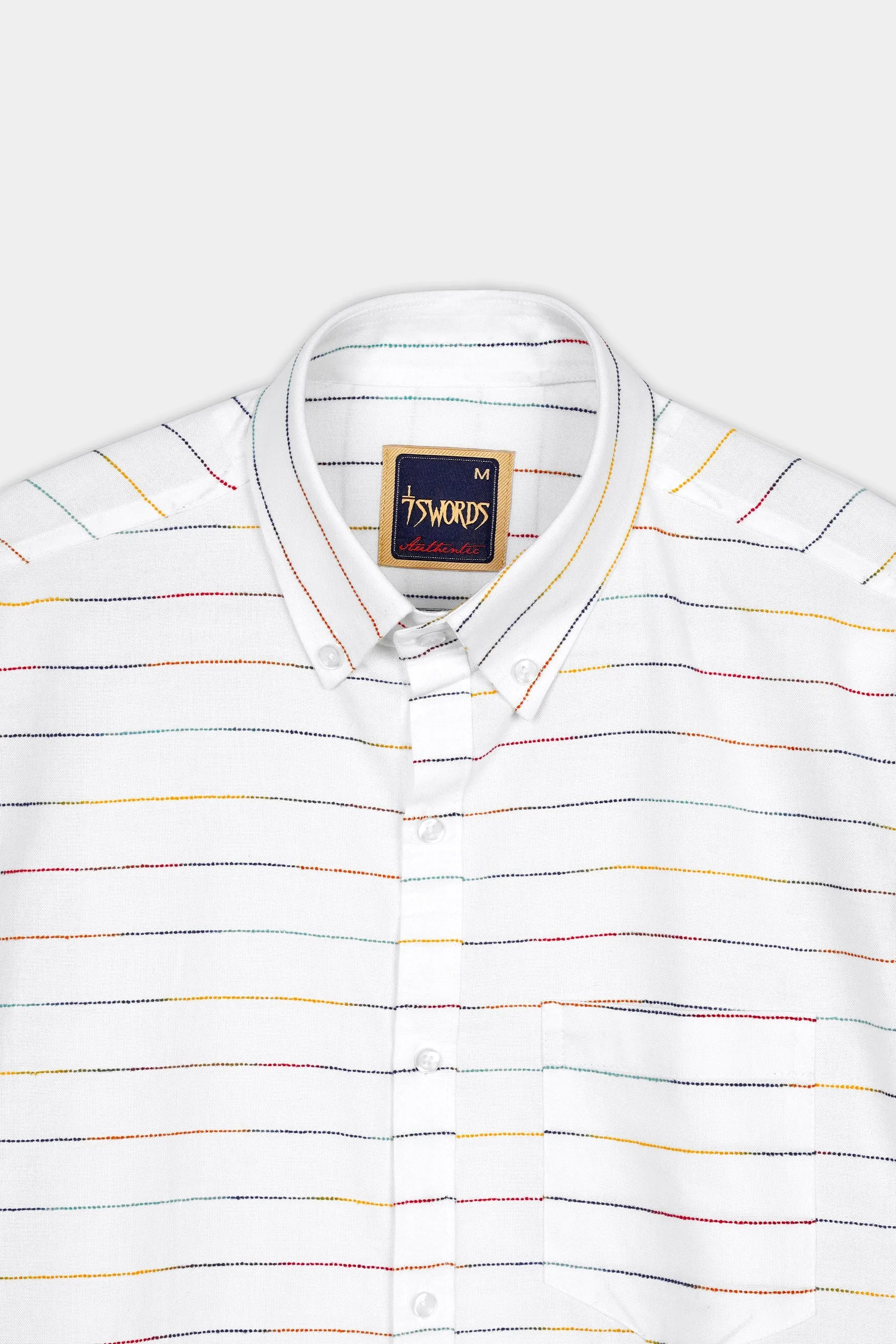 7swords-Bright White Multicolour Striped Premium Cotton Shirt sold by French Crown product image thumbnail 4