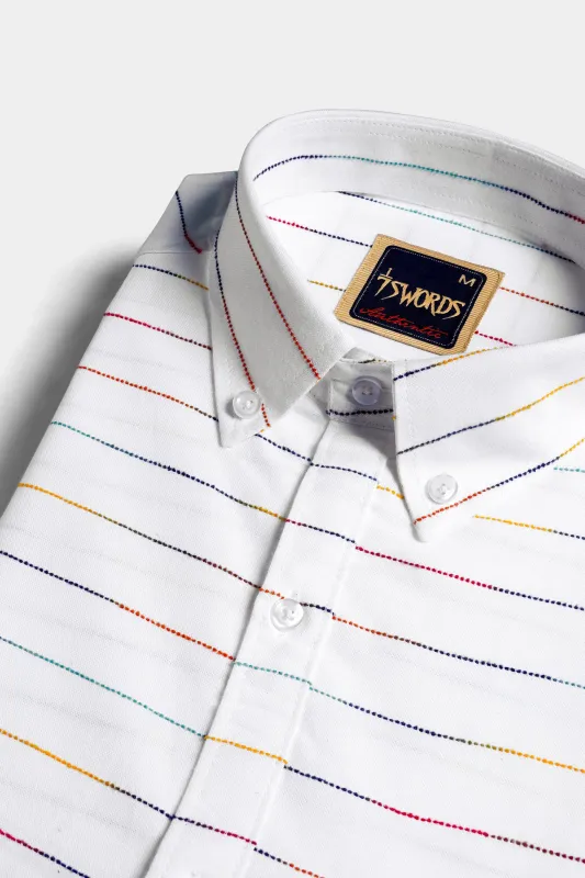 7swords-Bright White Multicolour Striped Premium Cotton Shirt sold by French Crown
