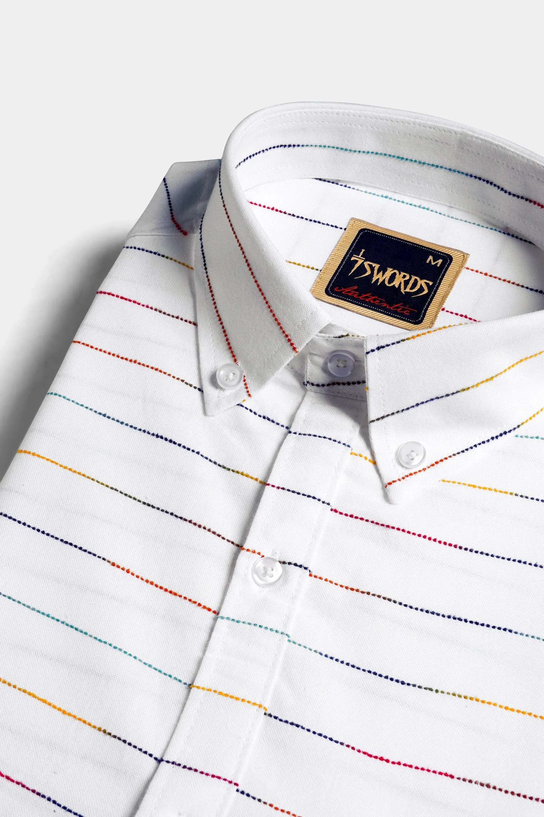 7swords-Bright White Multicolour Striped Premium Cotton Shirt sold by French Crown