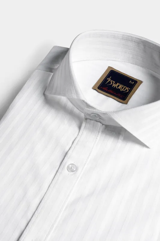 7swords-Bright White Striped Premium Cotton Shirt sold by French Crown