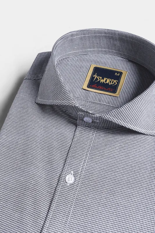 7swords-Mako Gray and Nobel Gray Houndstooth Premium Cotton Shirt sold by French Crown