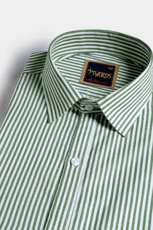 7swords-Bright White and Cactus Green Striped Premium Cotton Shirt sold by French Crown