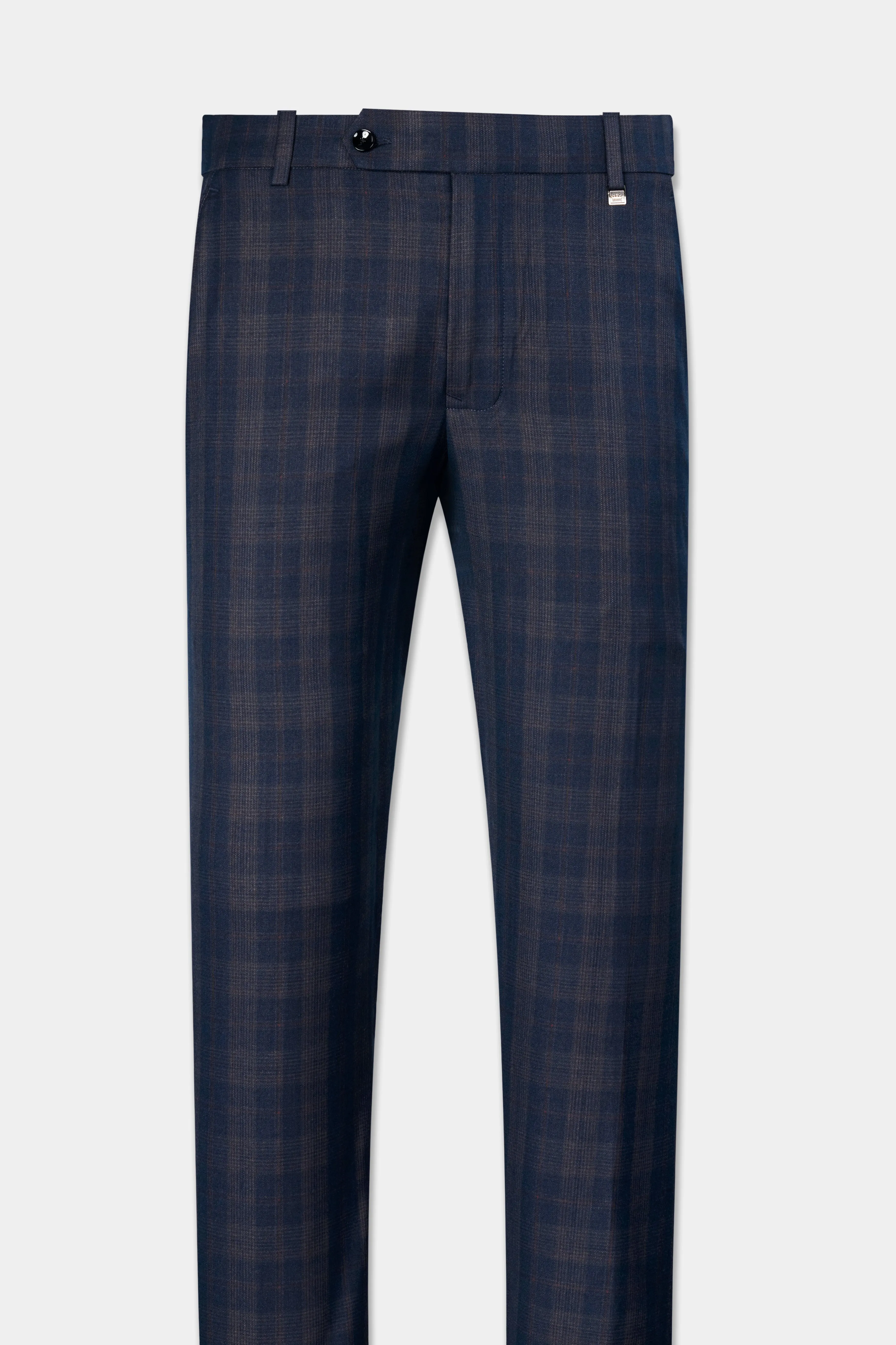 Admiral Blue and Cinereous Brown Plaid Wool Rich Pant sold by French Crown product image thumbnail 4