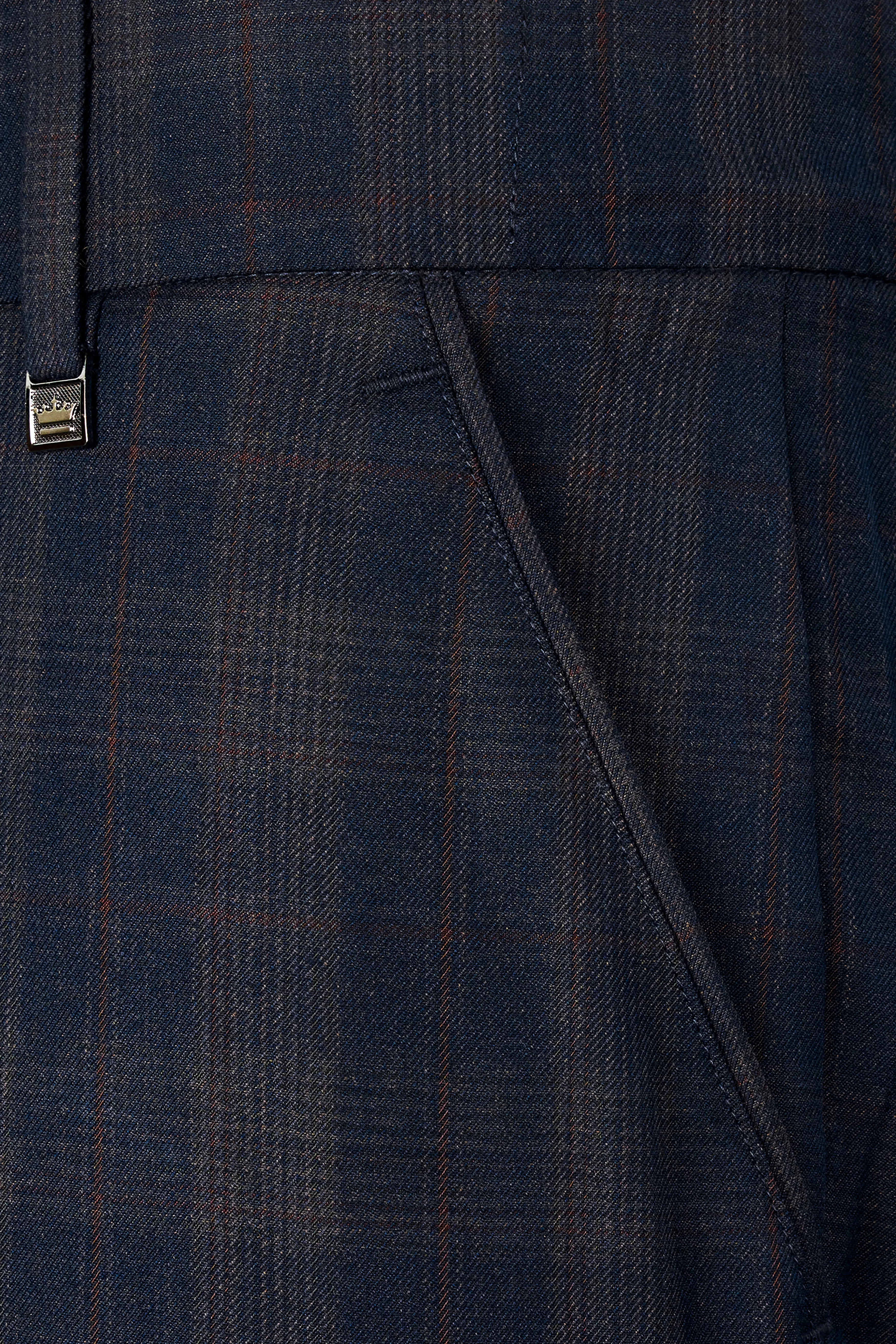 Admiral Blue and Cinereous Brown Plaid Wool Rich Pant sold by French Crown product image thumbnail 5