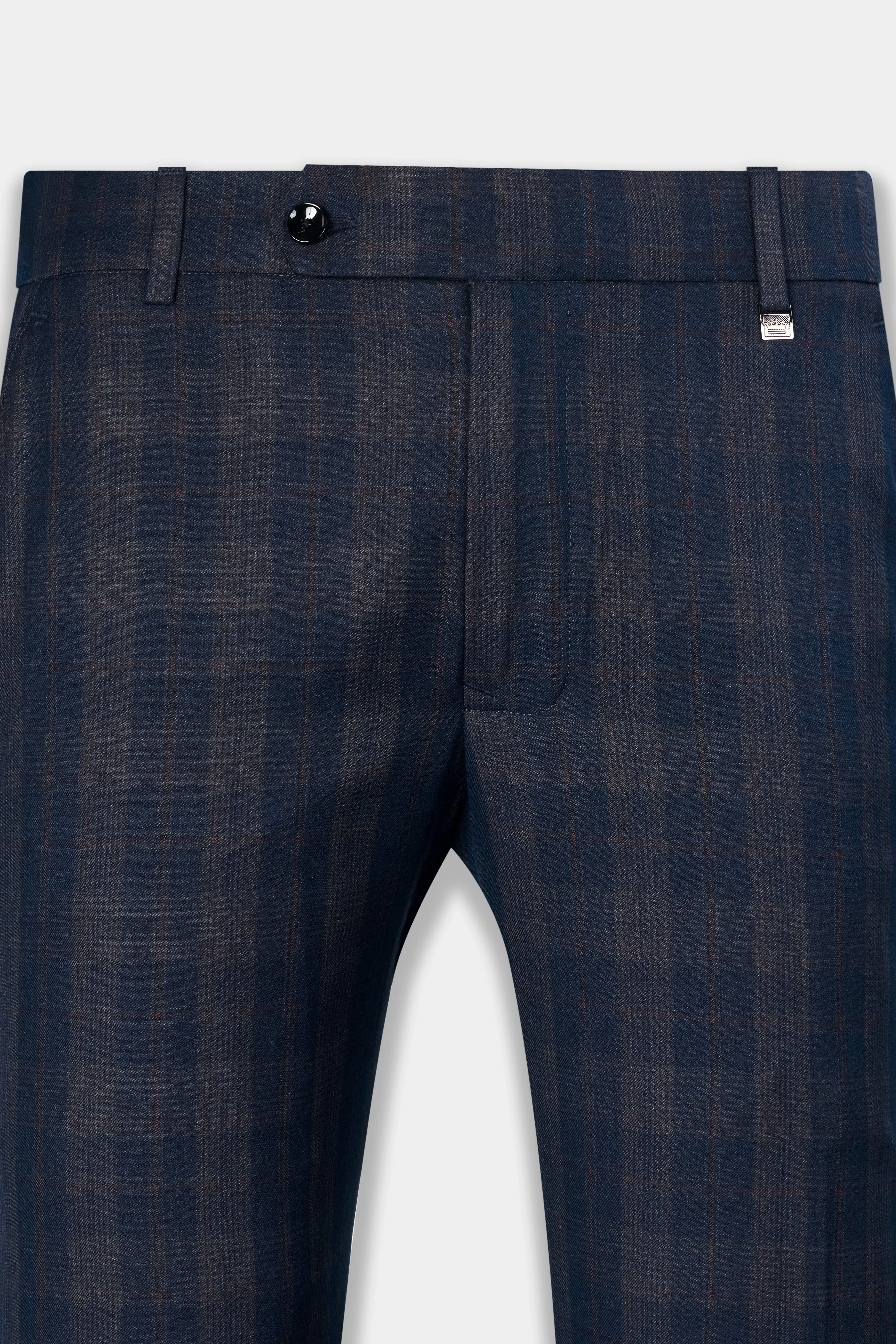 Admiral Blue and Cinereous Brown Plaid Wool Rich Pant sold by French Crown product image thumbnail 2