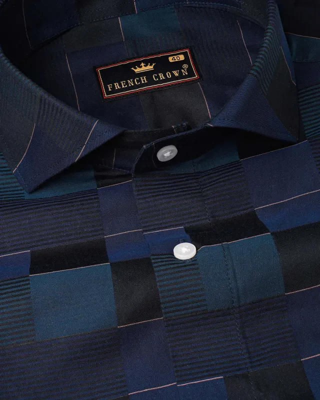 Bleached Blue and Cloud Burst Blue Dobby Textured Premium Giza Cotton Shirt sold by French Crown