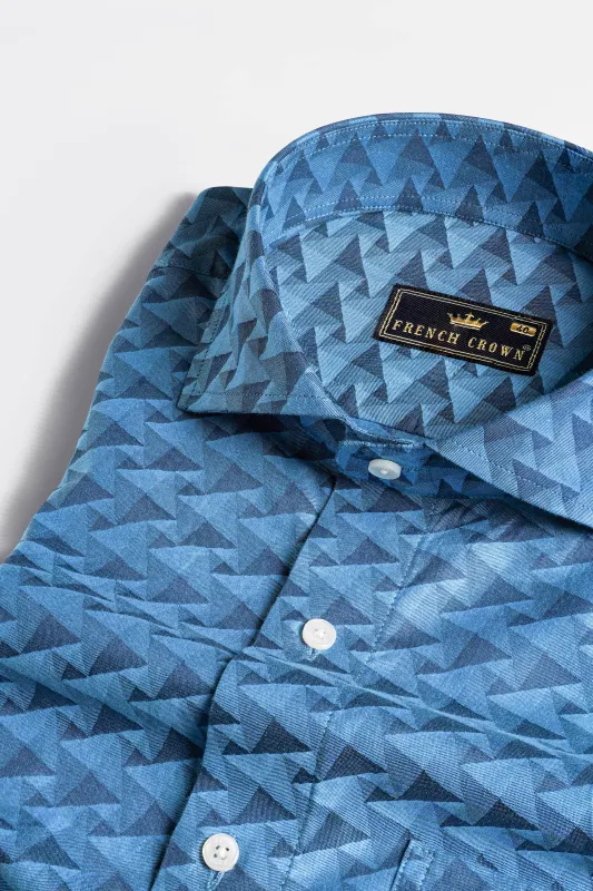 Danube Blue with Blumine 3D art Jacquard Textured Premium Giza Cotton Shirt sold by French Crown