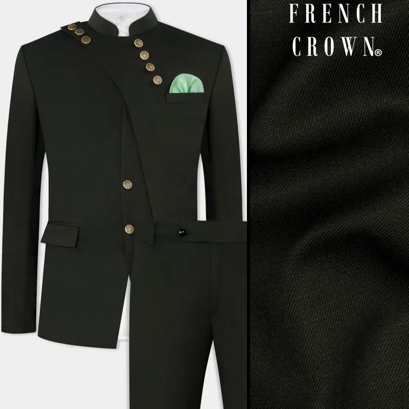 Rangoon Green Wool Rich Bandhgala Designer Suit made by French Crown
