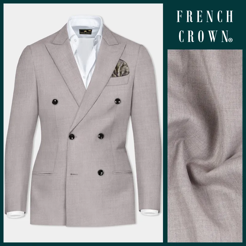 Hurricane Gray Solid Wool Rich Double Breasted Blazer sold by French Crown