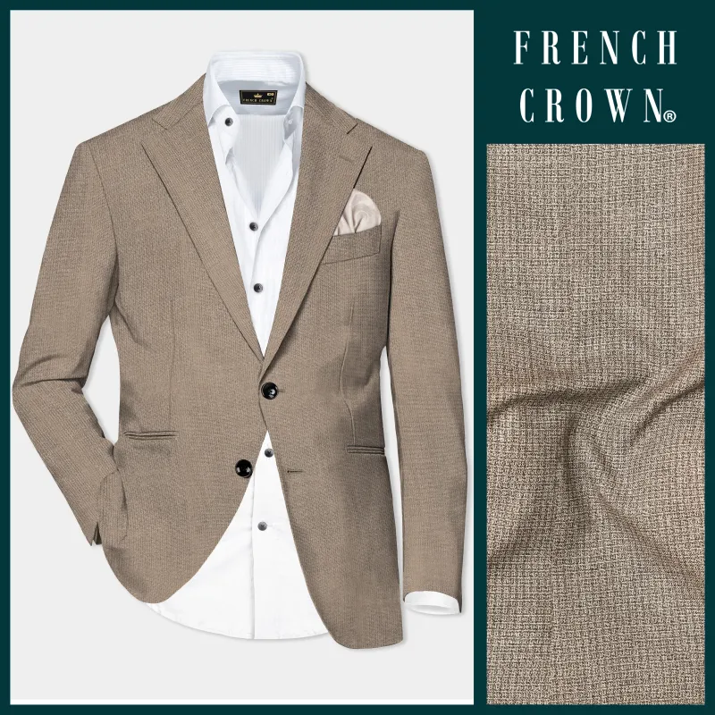 Cinereous Brown Textured Wool Rich Single Breasted Blazer sold by French Crown